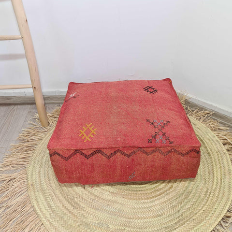 Soft Red  moroccan cactus sabra Pouf , Cactus Silk Floor Pillow / Footstool unfilled TheMorner