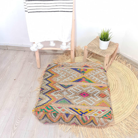 colourful Vintage Moroccan Floor Pouf 20%OFF || Vintage berber Moroccan wool Pouf || Unique Footstool unfilled TheMorner