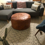 Large Round Moroccan ottoman leather pouf / Footstool living room TheMorner