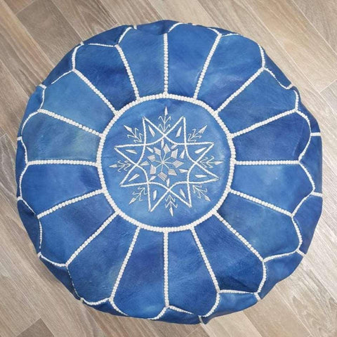 Round Leather Pouf - Blue Jean Themorner