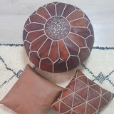SET OF 2 Leather cushion + 1 Pouf Themorner