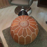 Brown leather ottoman - Moroccan pouf Themorner