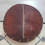 Round Leather Pouf - Dark Brown Themorner