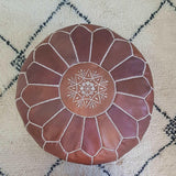 Brown leather ottoman - Moroccan pouf Themorner