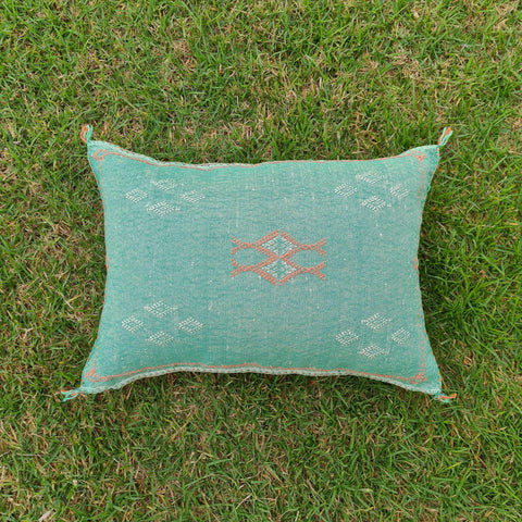 Light green Moroccan Lumbar Sabra Cushion Cover , Cactus Silk Pillow Throw TheMorner