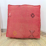 Soft Red  moroccan cactus sabra Pouf , Cactus Silk Floor Pillow / Footstool unfilled TheMorner