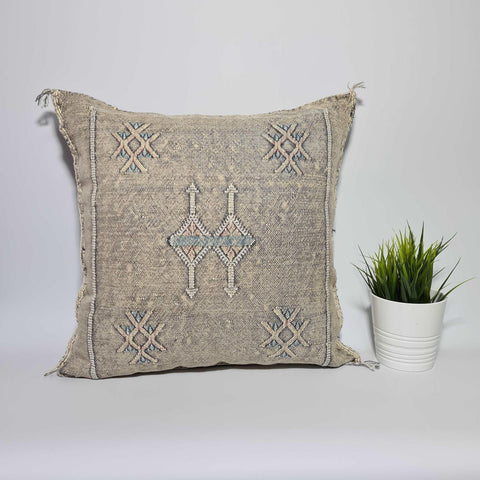 Light Grey cactus sabra cushion cover for your living room , bohemian handmade berber Moroccan Bohemian cactus pillow cover TheMorner