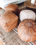 Moroccan ottoman Leather Pouf - Set of 2 cube poufs  - TheMorner