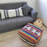 Vintage Colourful Moroccan Square Cotton /wool Pouf Themorner