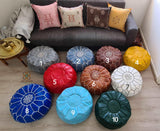 Round Moroccan Ottoman Leather Pouf Themorner